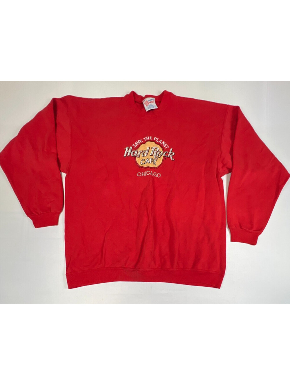 Vintage Hard Rock Cafe Chicago Mens XL Made In USA Red Sweatshirt Graphic
